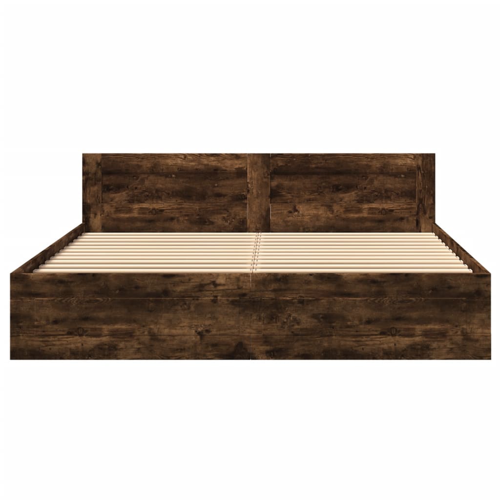 Modern Wooden Emperor Size 2m Bed Frame Base With Headboard & Storage Drawers