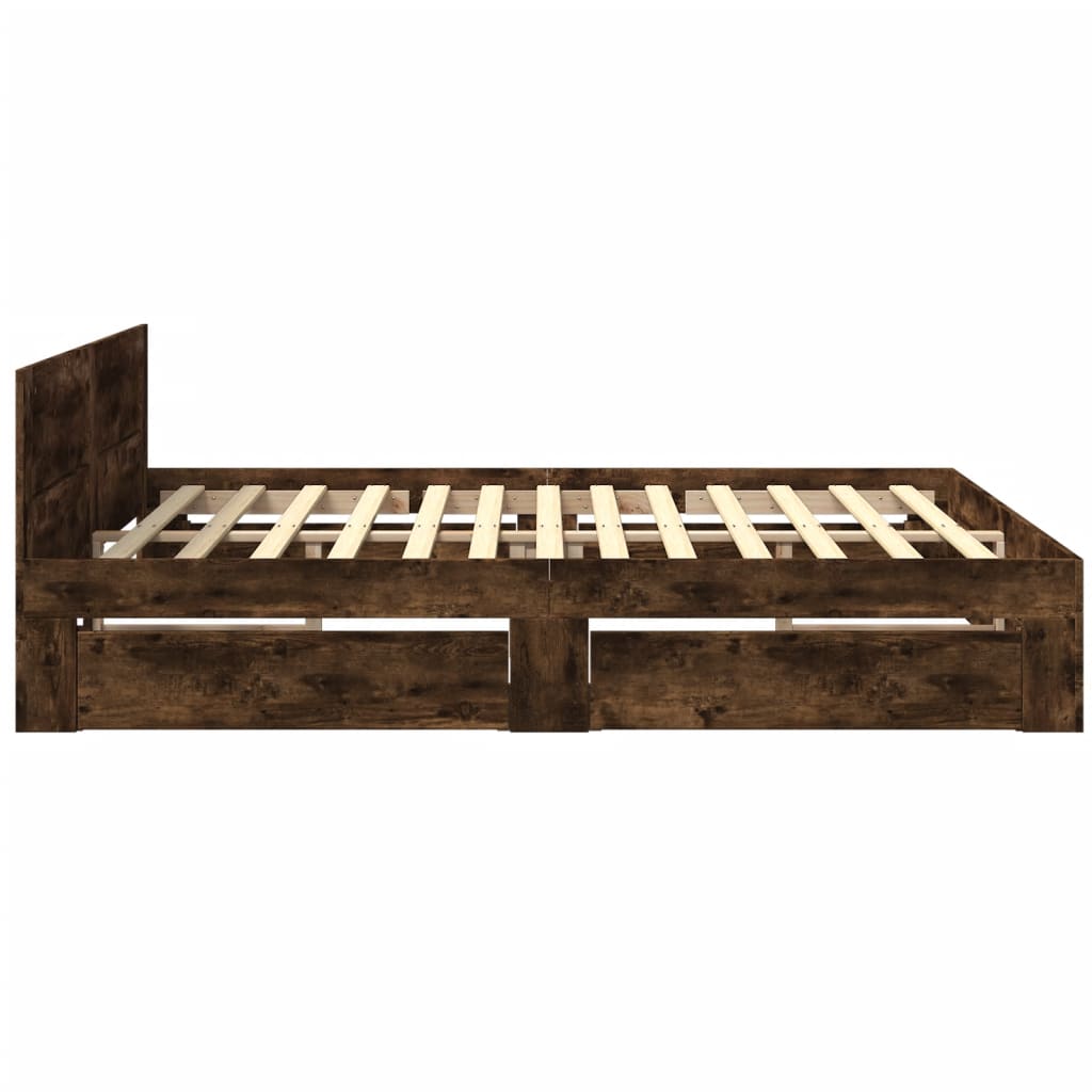 Modern Wooden Emperor Size 2m Bed Frame Base With Headboard & Storage Drawers