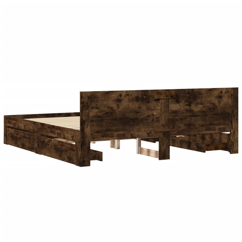 Modern Wooden Emperor Size 2m Bed Frame Base With Headboard & Storage Drawers
