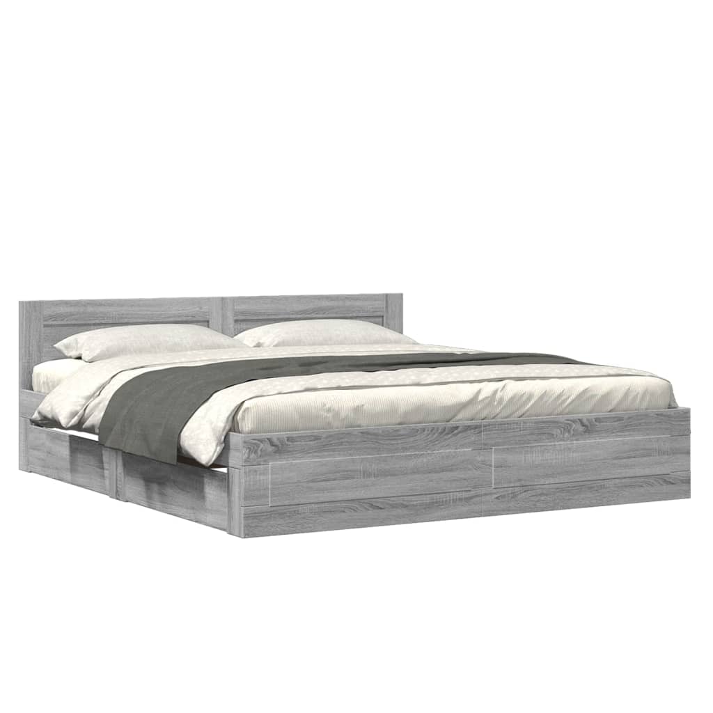 Modern Wooden Emperor Size 2m Bed Frame Base With Headboard & Storage Drawers
