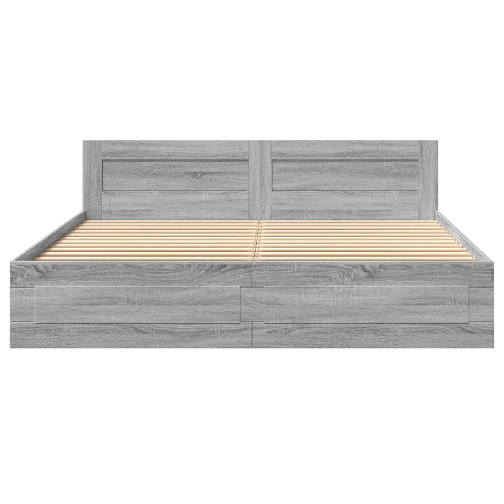 Modern Wooden Emperor Size 2m Bed Frame Base With Headboard & Storage Drawers