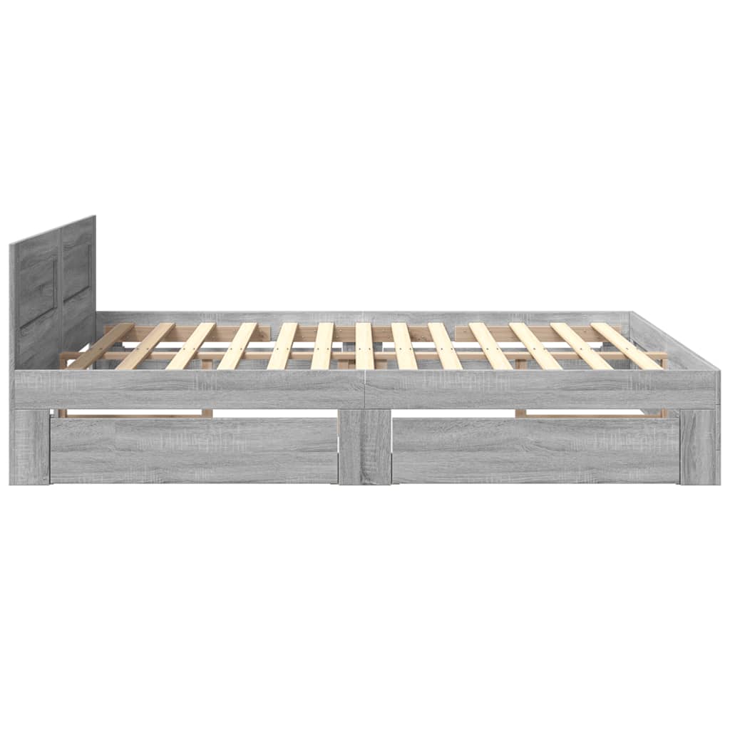 Modern Wooden Emperor Size 2m Bed Frame Base With Headboard & Storage Drawers