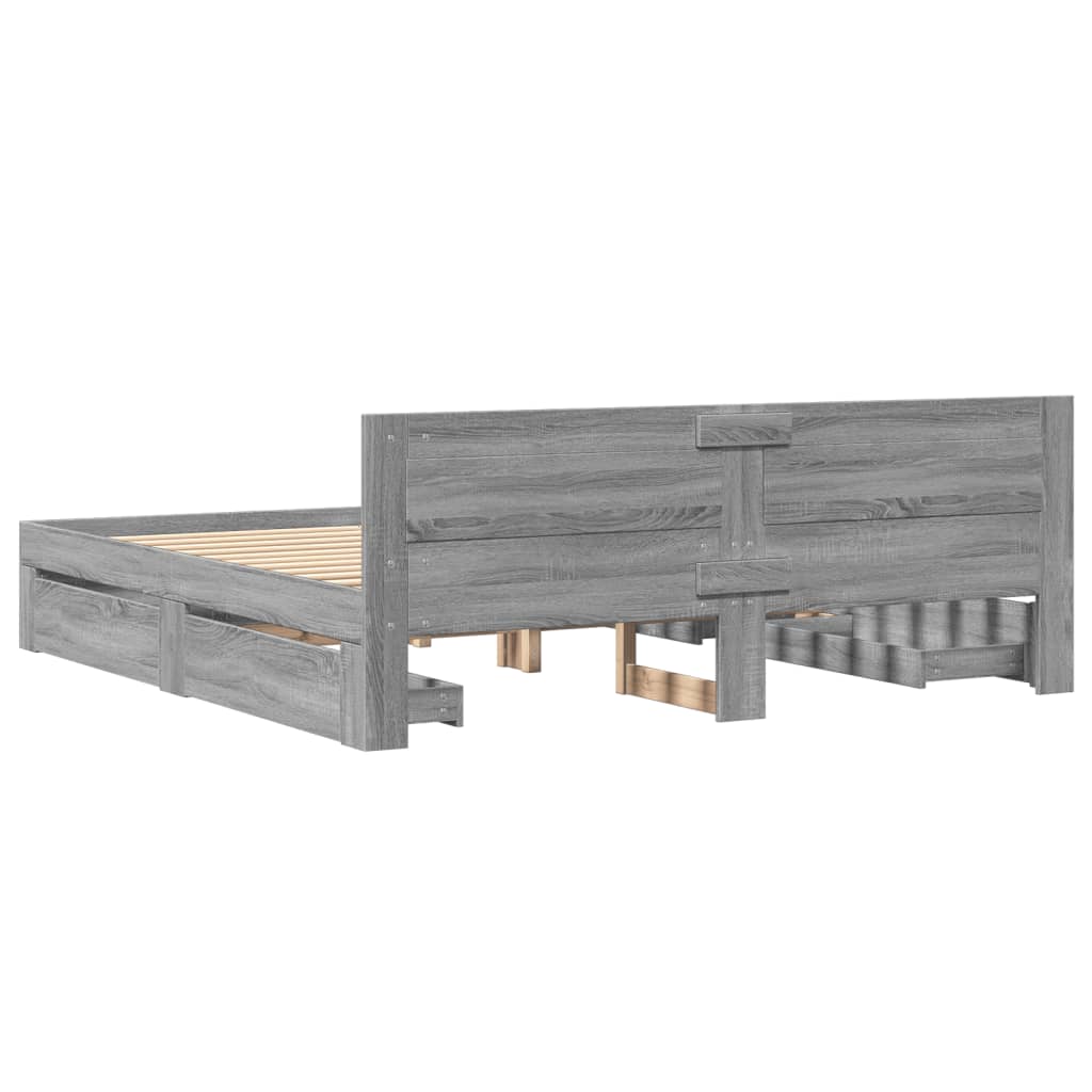 Modern Wooden Emperor Size 2m Bed Frame Base With Headboard & Storage Drawers