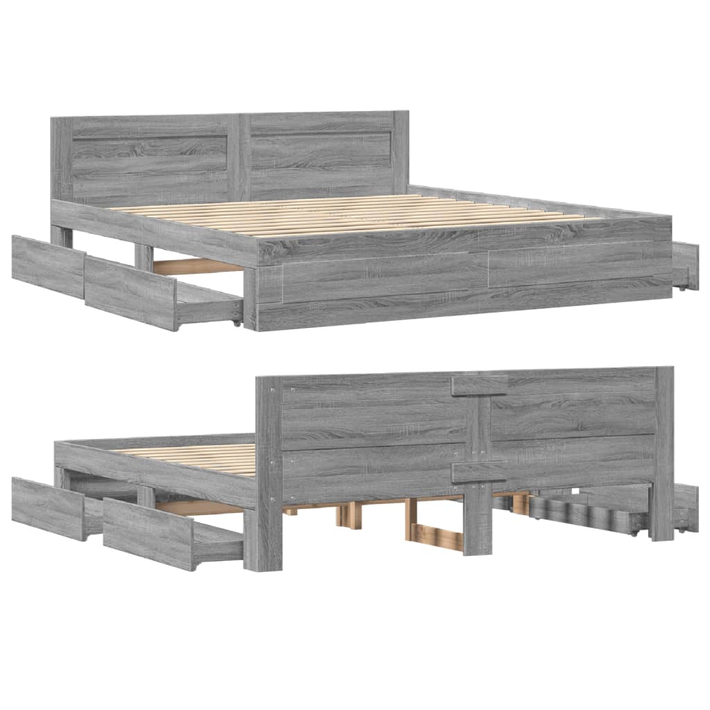 Modern Wooden Emperor Size 2m Bed Frame Base With Headboard & Storage Drawers