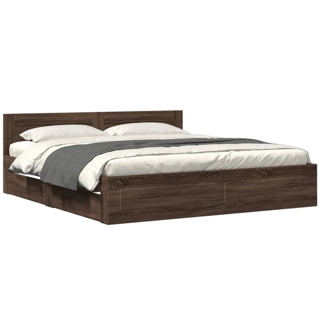 Modern Wooden Emperor Size 2m Bed Frame Base With Headboard & Storage Drawers