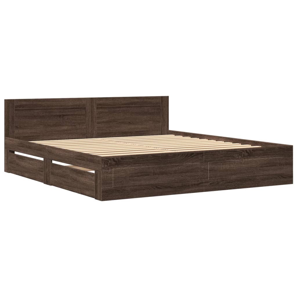 Modern Wooden Emperor Size 2m Bed Frame Base With Headboard & Storage Drawers