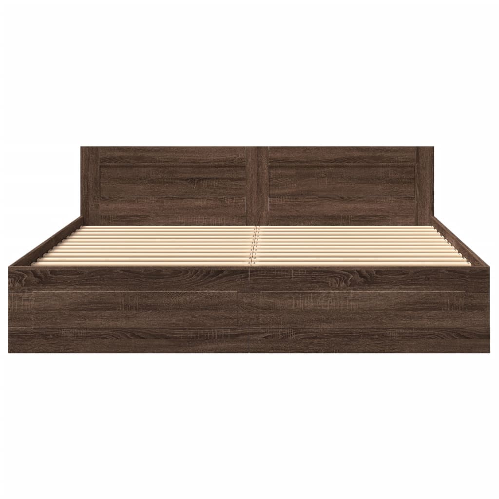 Modern Wooden Emperor Size 2m Bed Frame Base With Headboard & Storage Drawers
