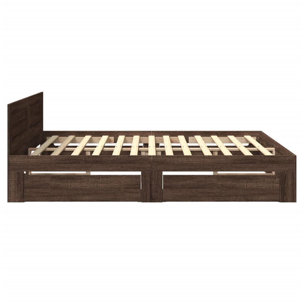 Modern Wooden Emperor Size 2m Bed Frame Base With Headboard & Storage Drawers