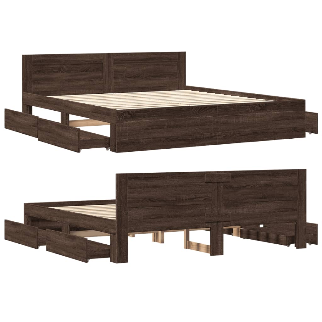 Modern Wooden Emperor Size 2m Bed Frame Base With Headboard & Storage Drawers
