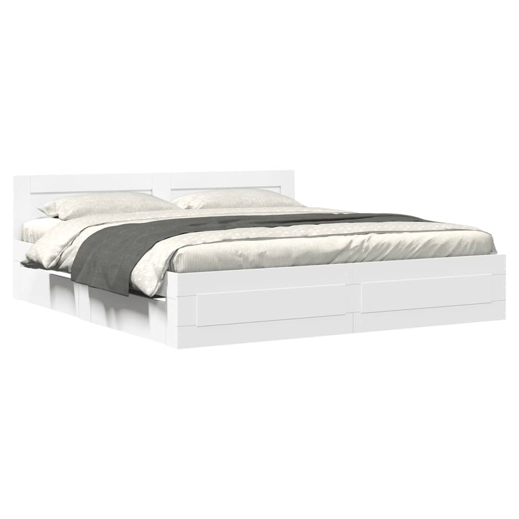 Modern Wooden Super King Size 180cm Bed Frame Base With Headboard & Drawers