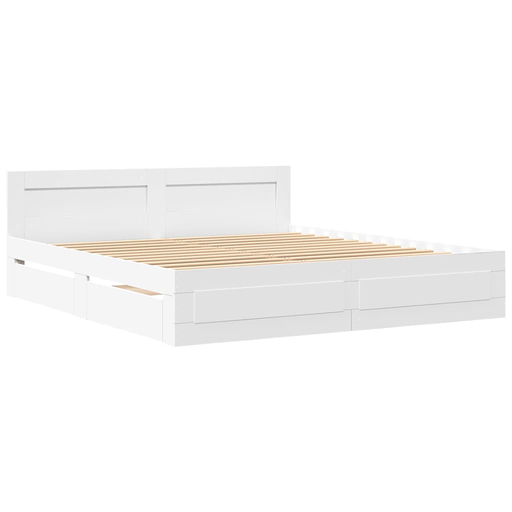 Modern Wooden Super King Size 180cm Bed Frame Base With Headboard & Drawers