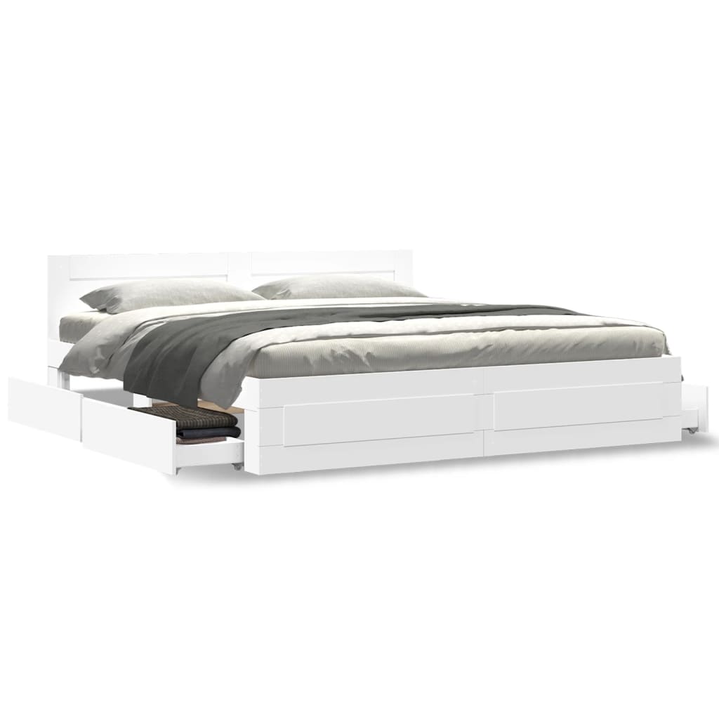 Modern Wooden Super King Size 180cm Bed Frame Base With Headboard & Drawers