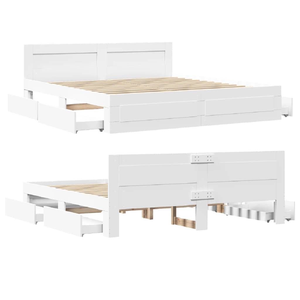 Modern Wooden Super King Size 180cm Bed Frame Base With Headboard & Drawers