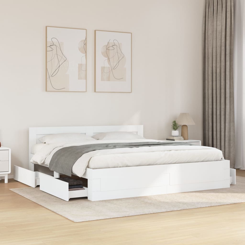 Modern Wooden Super King Size 180cm Bed Frame Base With Headboard & Drawers