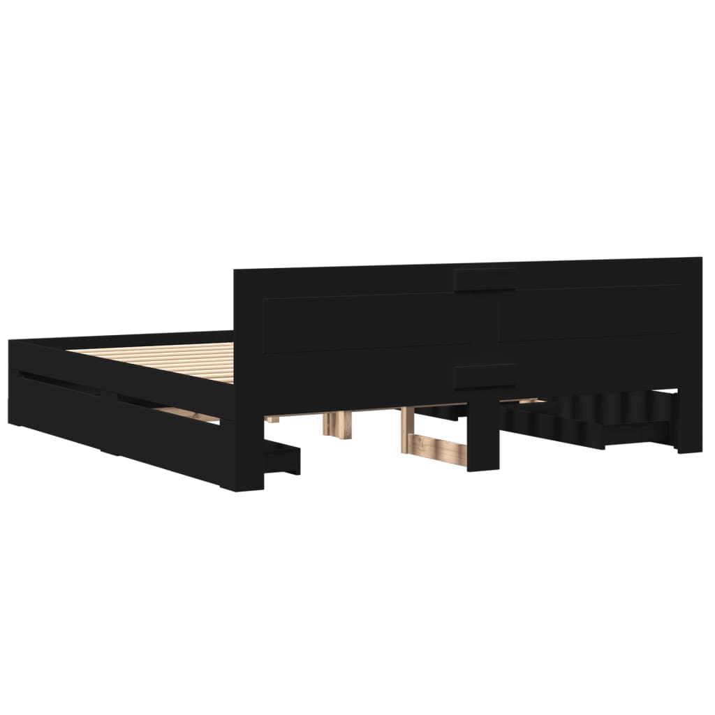 Modern Wooden Super King Size 180cm Bed Frame Base With Headboard & Drawers