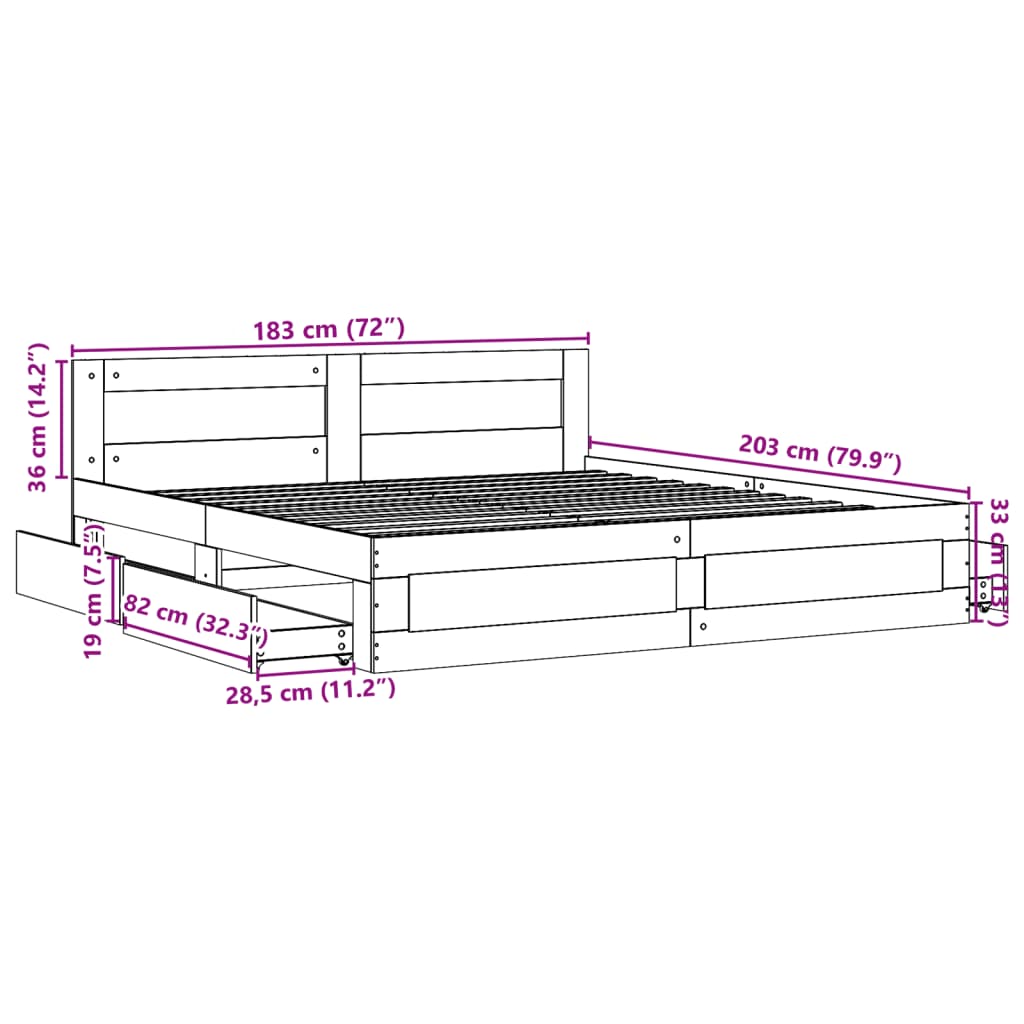 Modern Wooden Super King Size 180cm Bed Frame Base With Headboard & Drawers