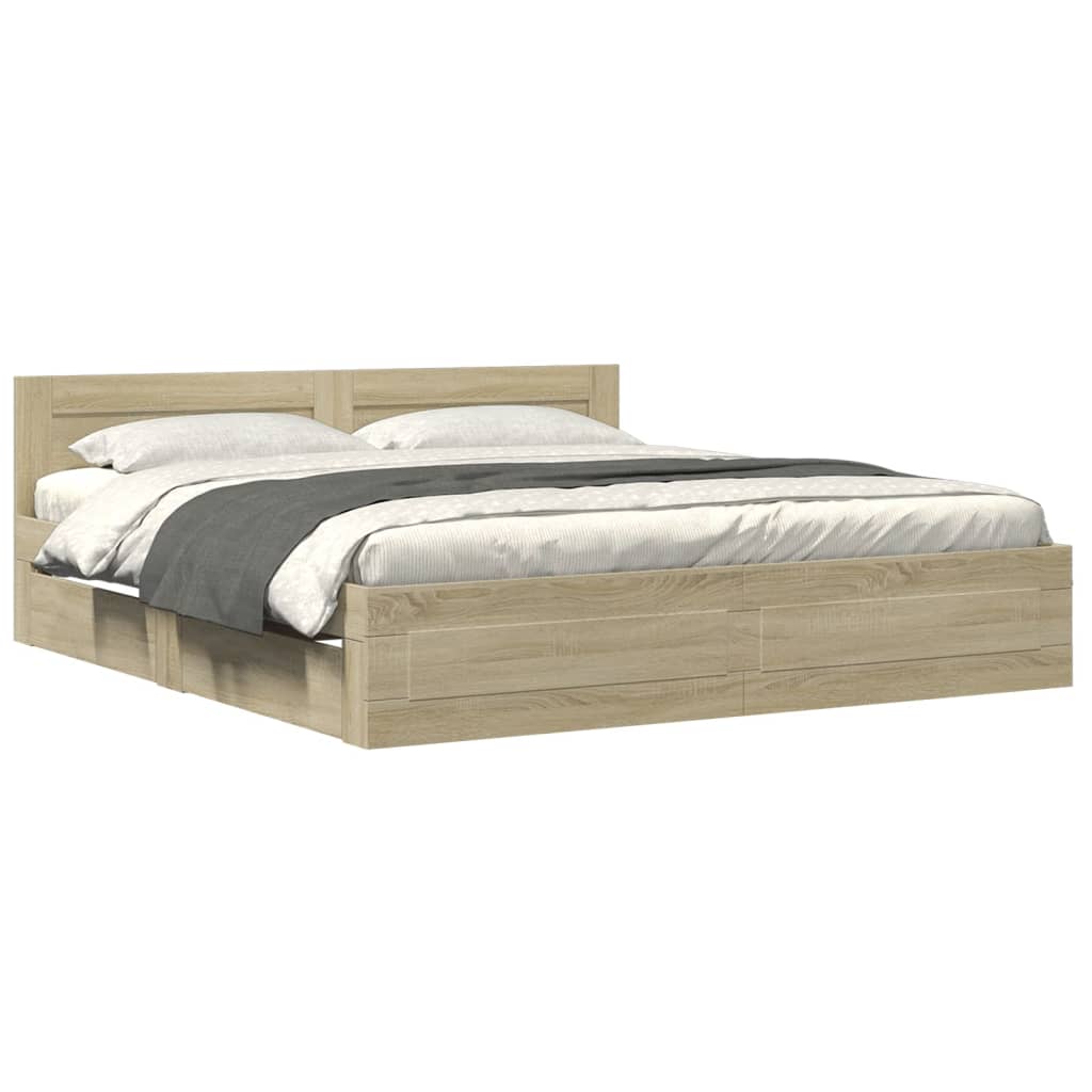 Modern Wooden Super King Size 180cm Bed Frame Base With Headboard & Drawers