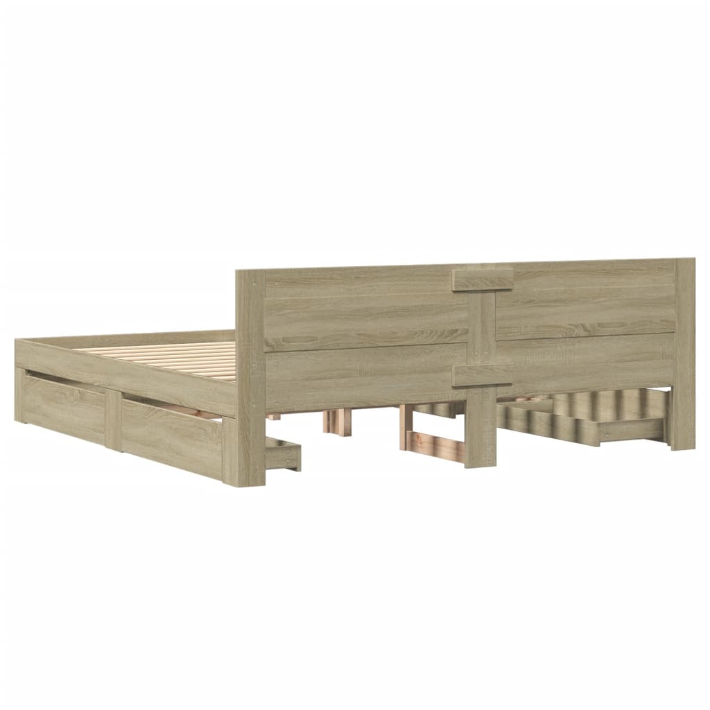 Bed Frame with Headboard without Mattress Sonoma Oak 180x200 cm Super King