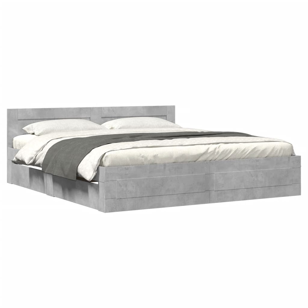 Modern Wooden Super King Size 180cm Bed Frame Base With Headboard & Drawers