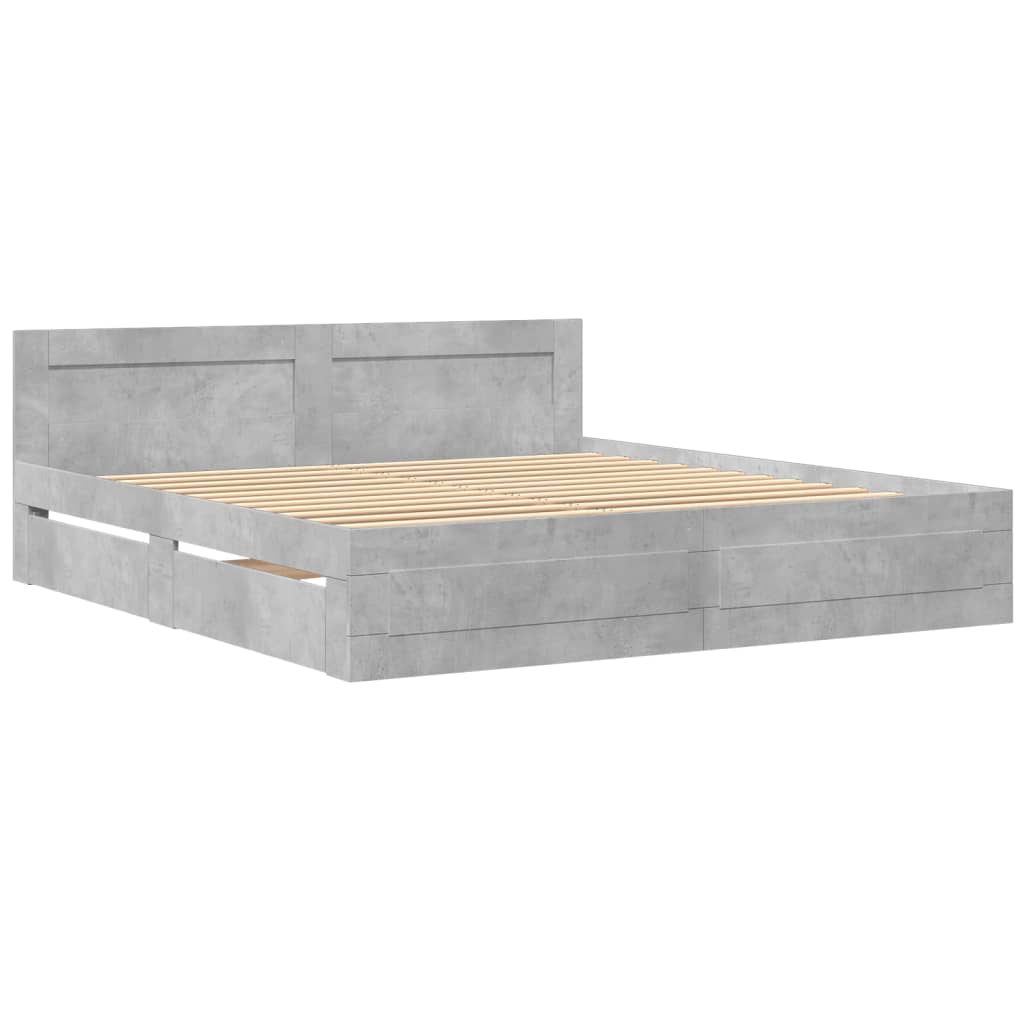 Modern Wooden Super King Size 180cm Bed Frame Base With Headboard & Drawers