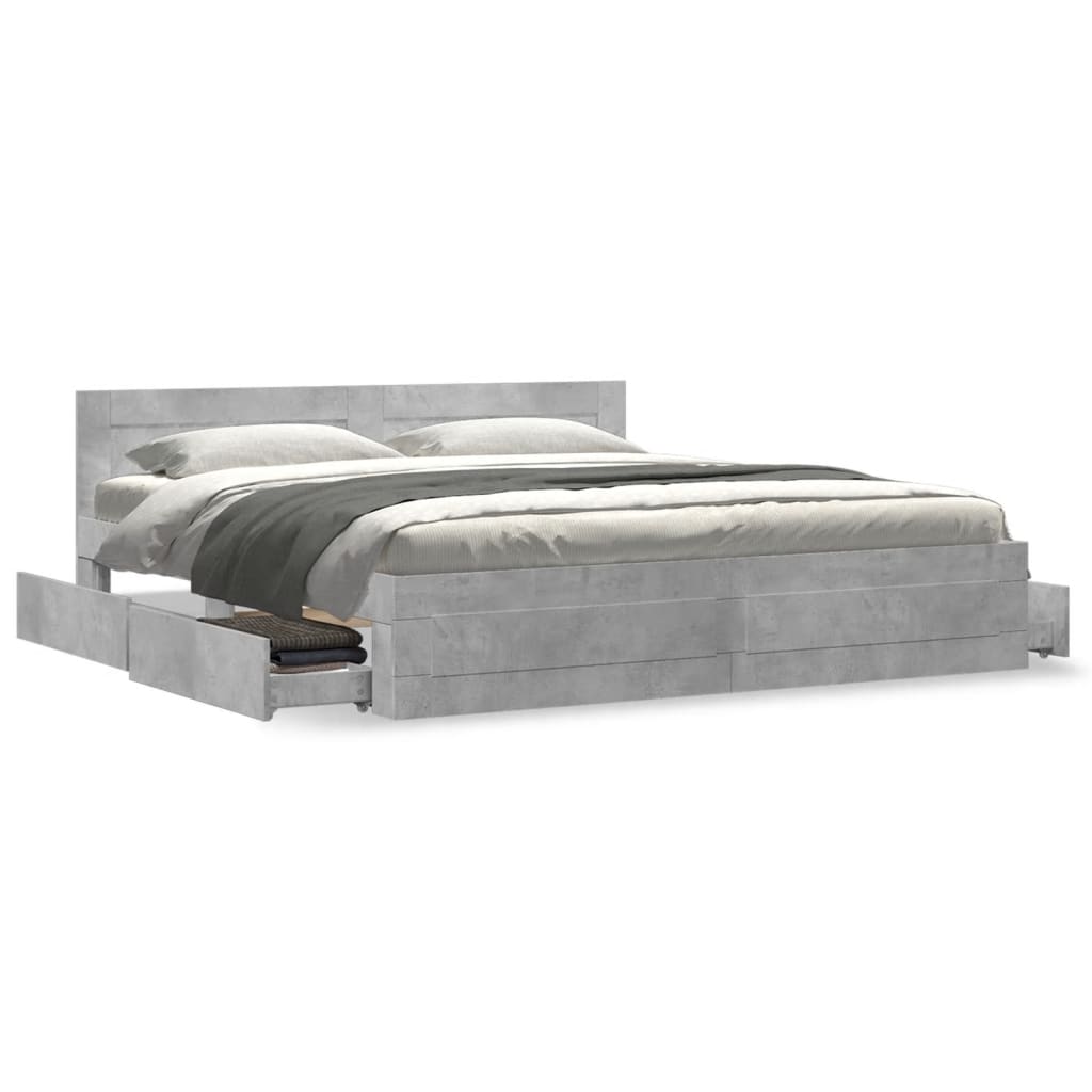Modern Wooden Super King Size 180cm Bed Frame Base With Headboard & Drawers