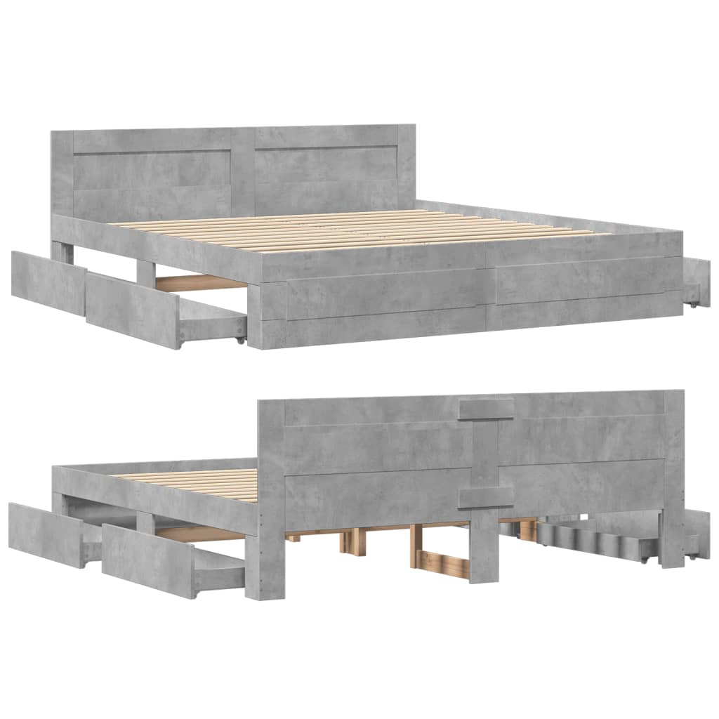 Modern Wooden Super King Size 180cm Bed Frame Base With Headboard & Drawers