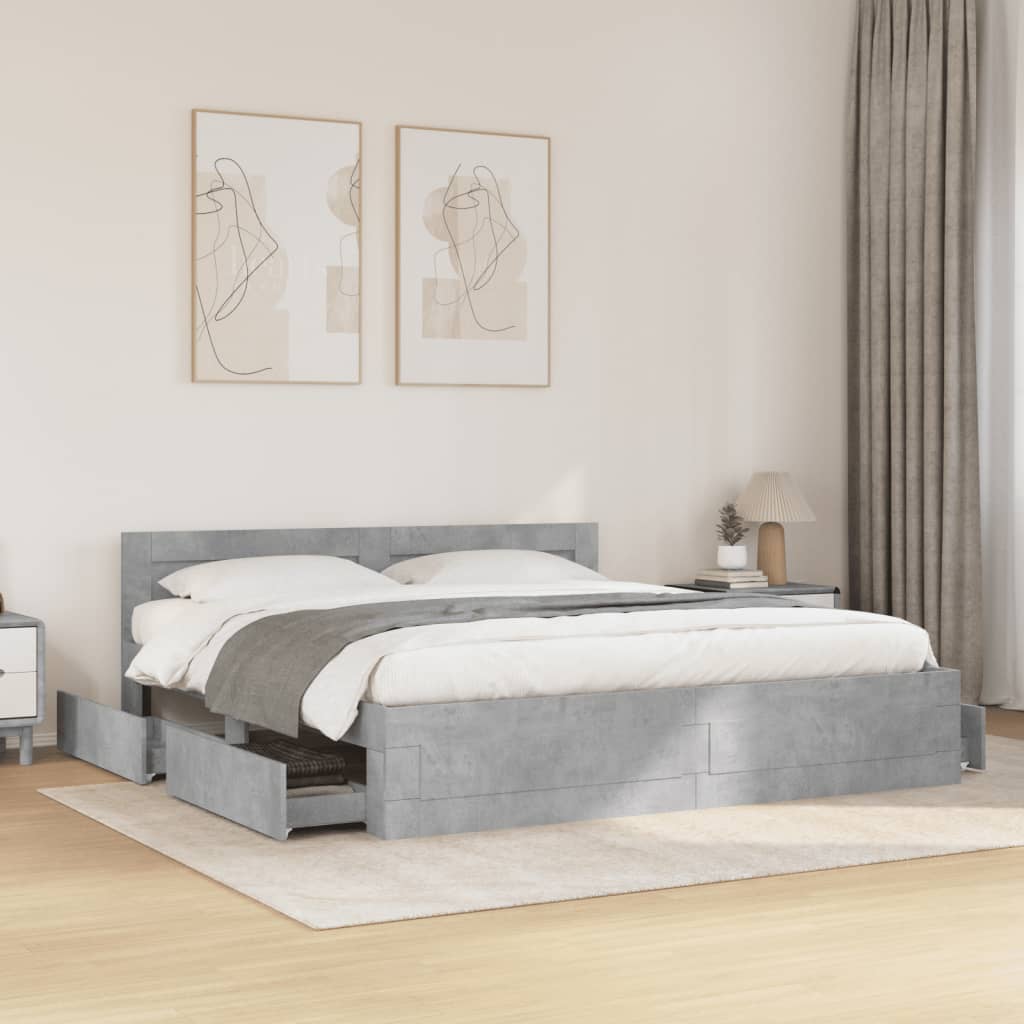 Modern Wooden Super King Size 180cm Bed Frame Base With Headboard & Drawers