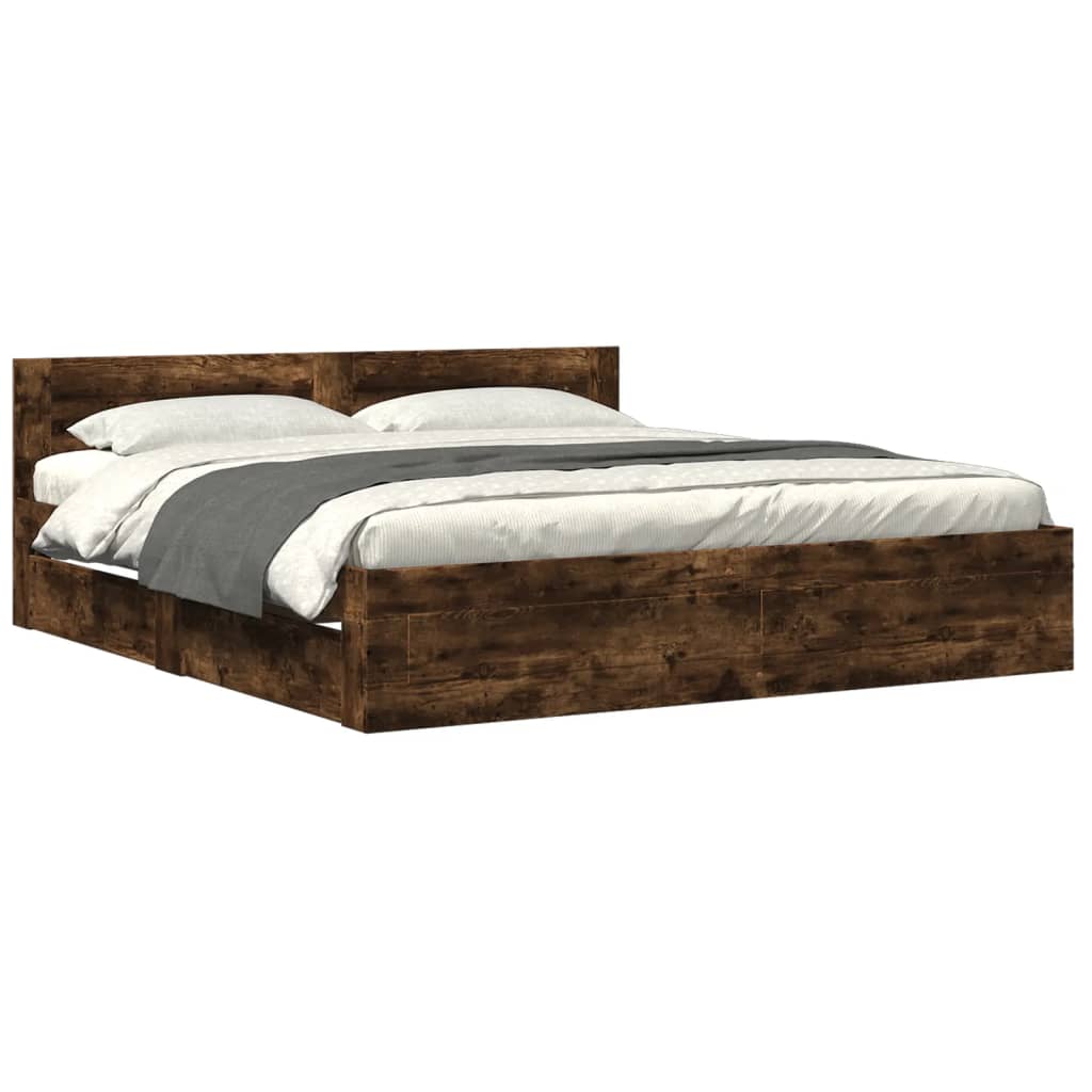Modern Wooden Super King Size 180cm Bed Frame Base With Headboard & Drawers