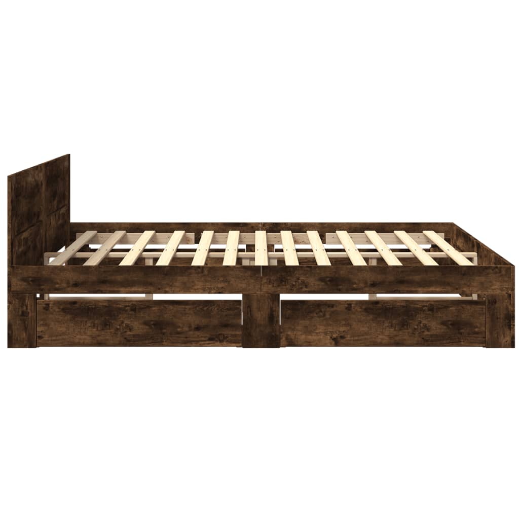 Modern Wooden Super King Size 180cm Bed Frame Base With Headboard & Drawers