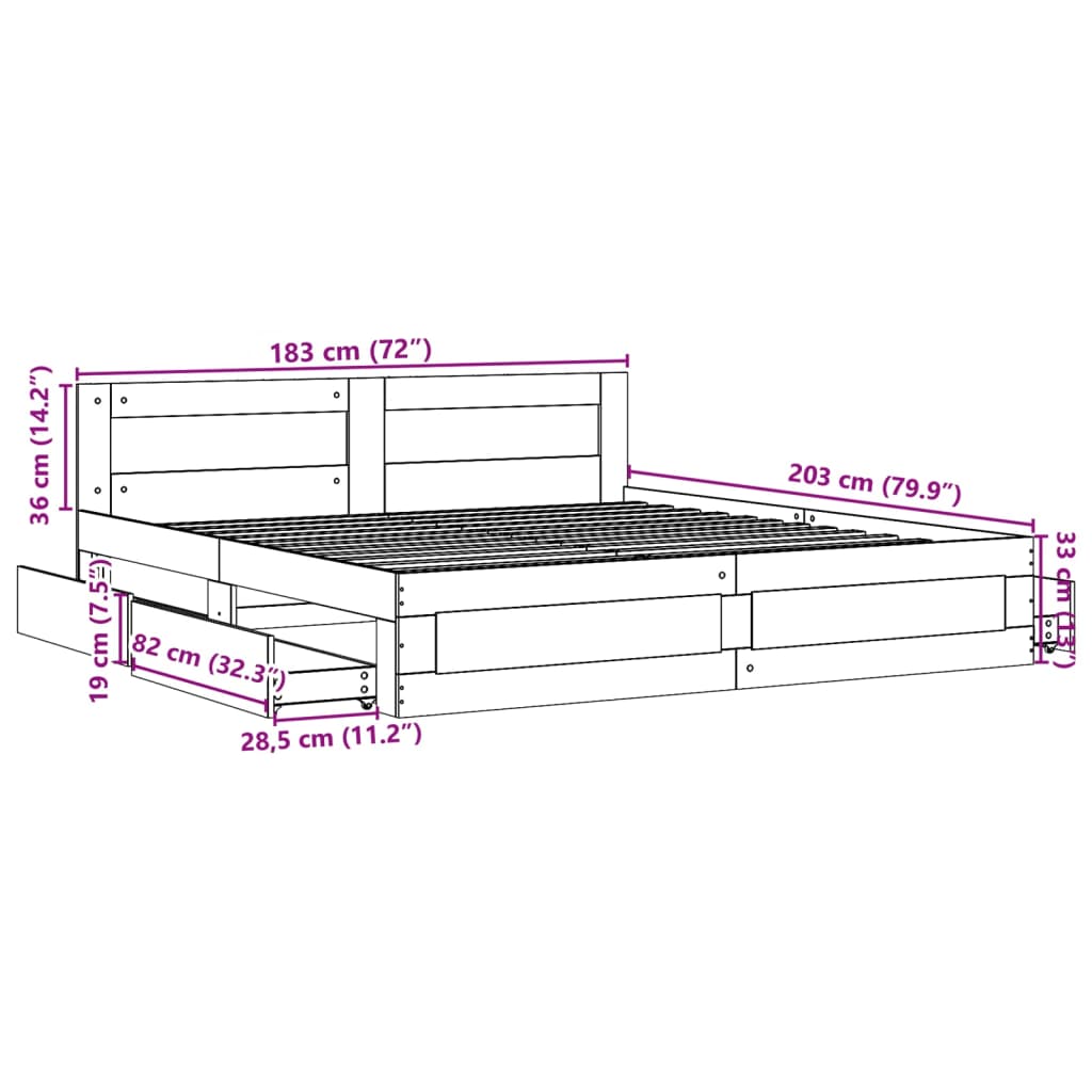 Modern Wooden Super King Size 180cm Bed Frame Base With Headboard & Drawers