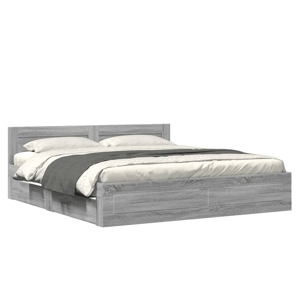 Modern Wooden Super King Size 180cm Bed Frame Base With Headboard & Drawers