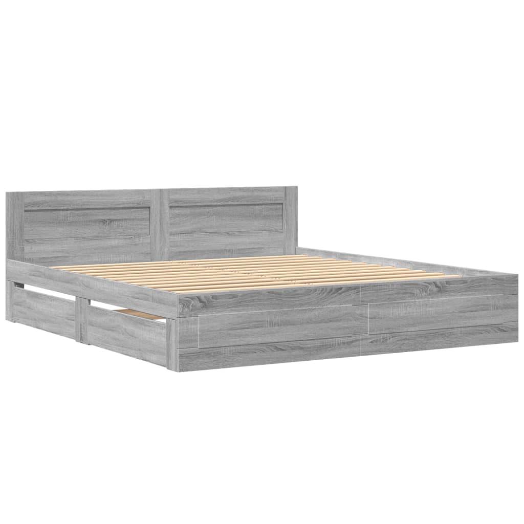 Modern Wooden Super King Size 180cm Bed Frame Base With Headboard & Drawers