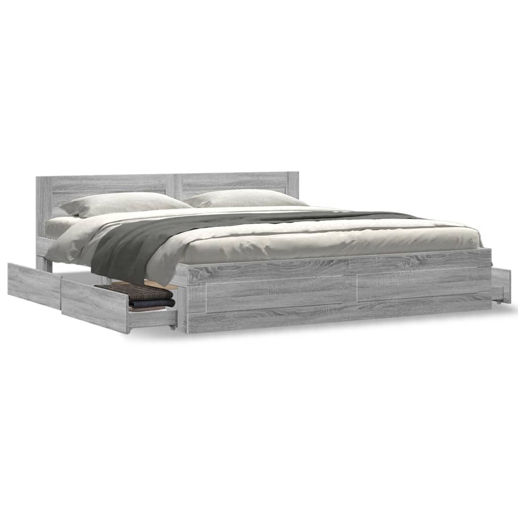 Modern Wooden Super King Size 180cm Bed Frame Base With Headboard & Drawers