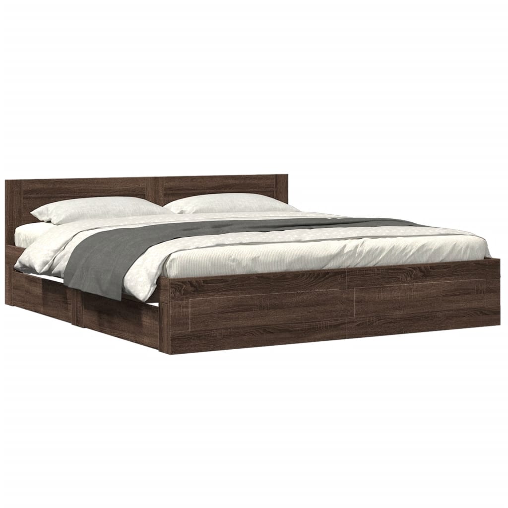 Modern Wooden Super King Size 180cm Bed Frame Base With Headboard & Drawers