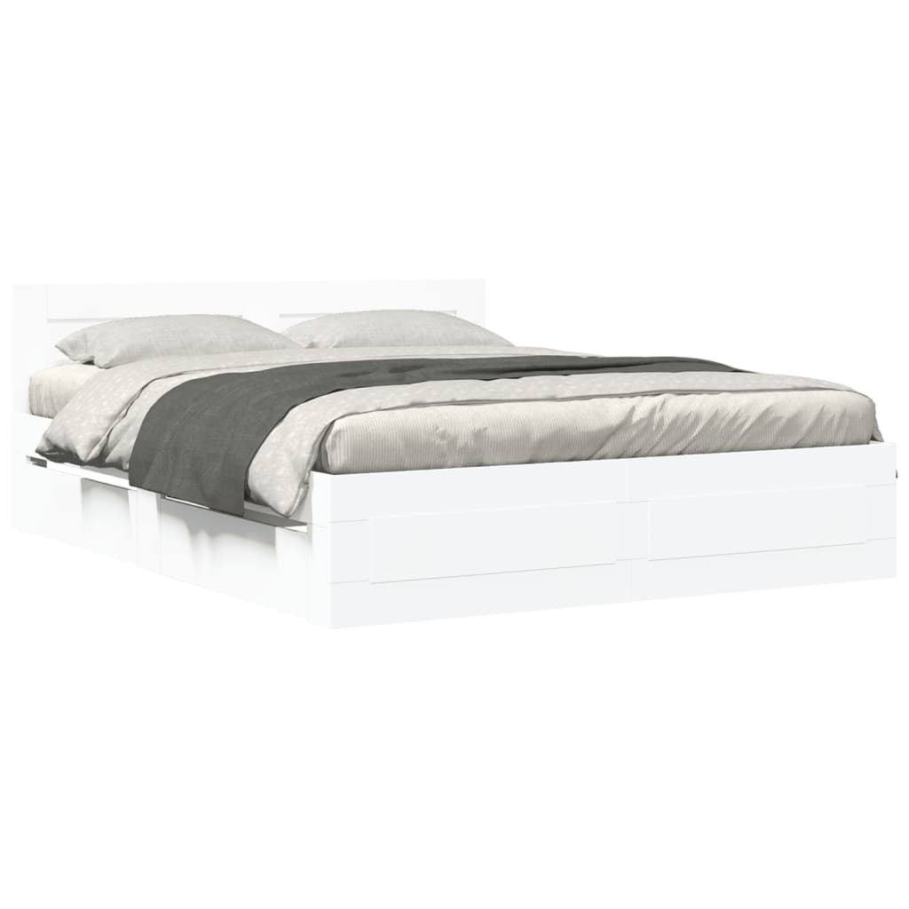 Modern Wooden Queen Size 160cm Bed Frame Base With Headboard & Storage Drawers