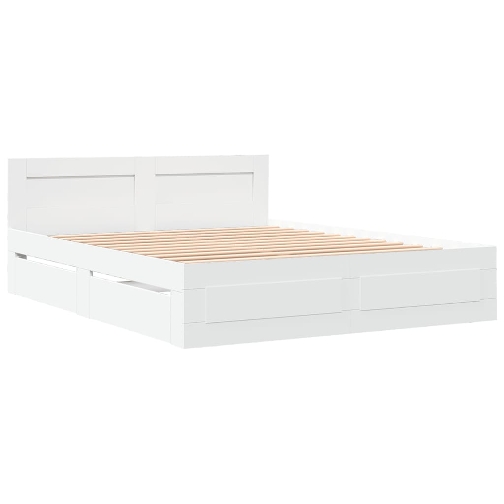 Modern Wooden Queen Size 160cm Bed Frame Base With Headboard & Storage Drawers