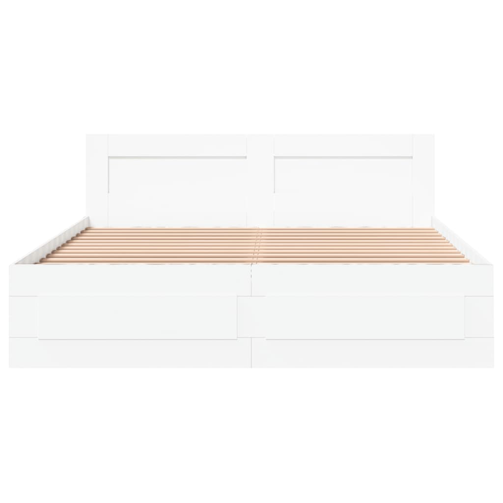 Modern Wooden Queen Size 160cm Bed Frame Base With Headboard & Storage Drawers