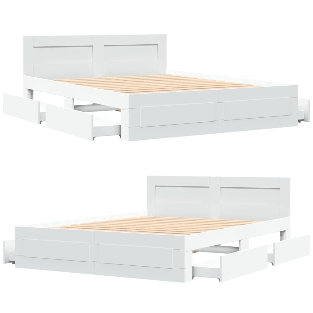 Modern Wooden Queen Size 160cm Bed Frame Base With Headboard & Storage Drawers