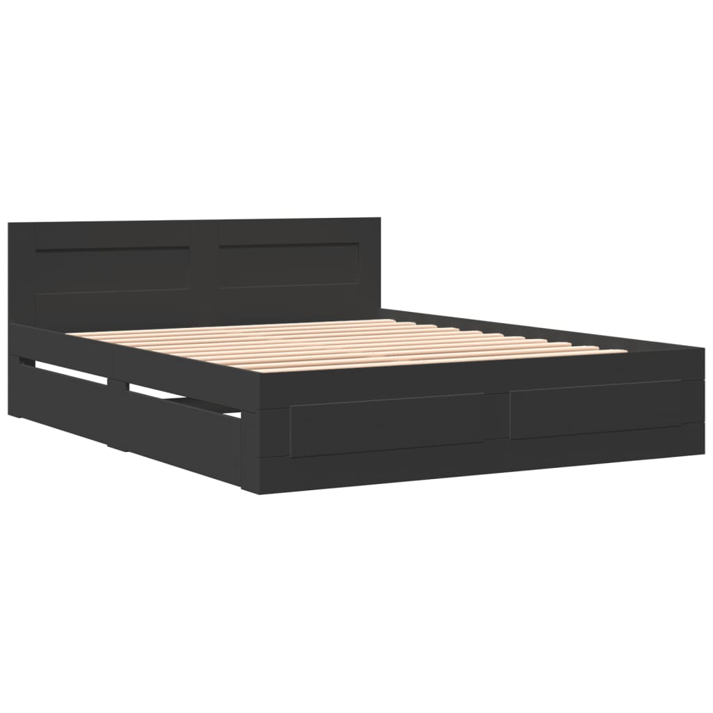 Modern Wooden Queen Size 160cm Bed Frame Base With Headboard & Storage Drawers