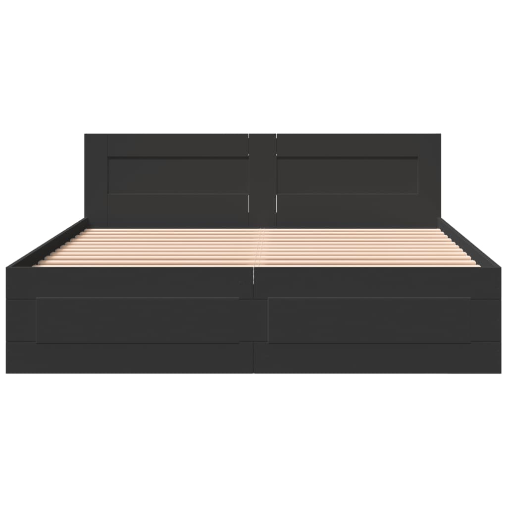 Modern Wooden Queen Size 160cm Bed Frame Base With Headboard & Storage Drawers