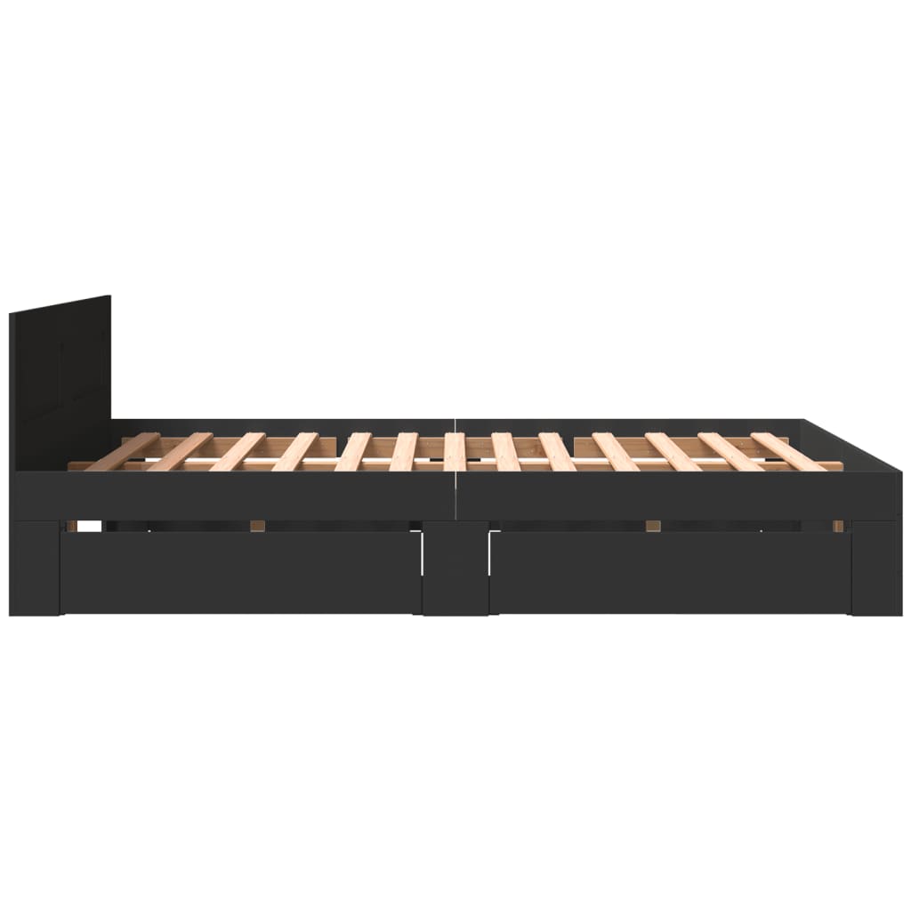 Modern Wooden Queen Size 160cm Bed Frame Base With Headboard & Storage Drawers