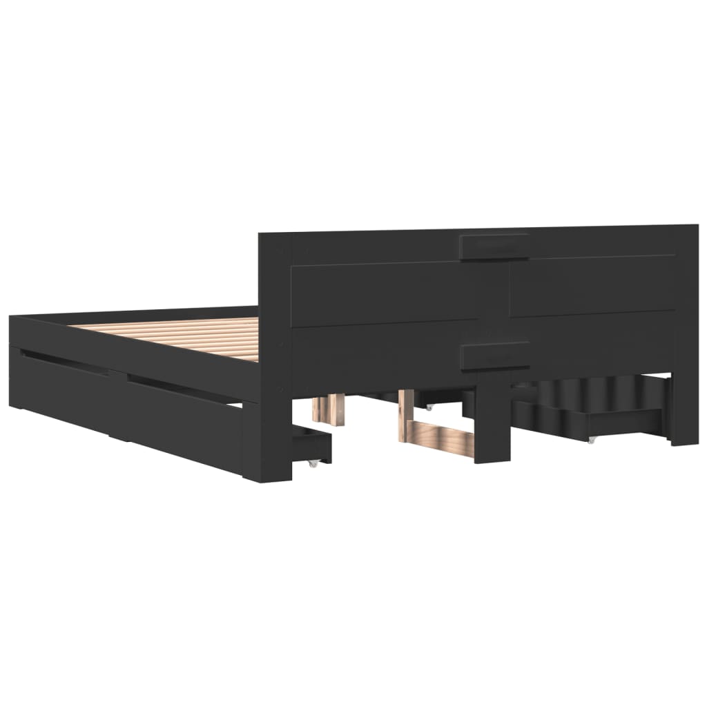 Modern Wooden Queen Size 160cm Bed Frame Base With Headboard & Storage Drawers