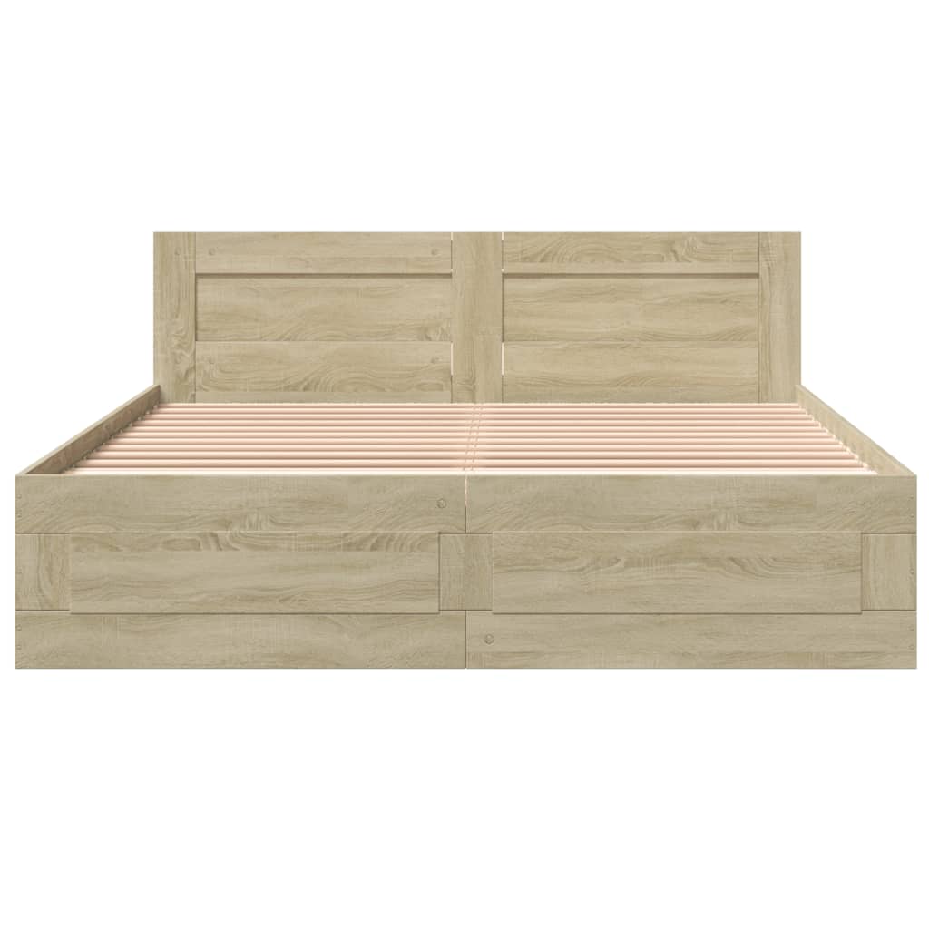 Modern Wooden Queen Size 160cm Bed Frame Base With Headboard & Storage Drawers