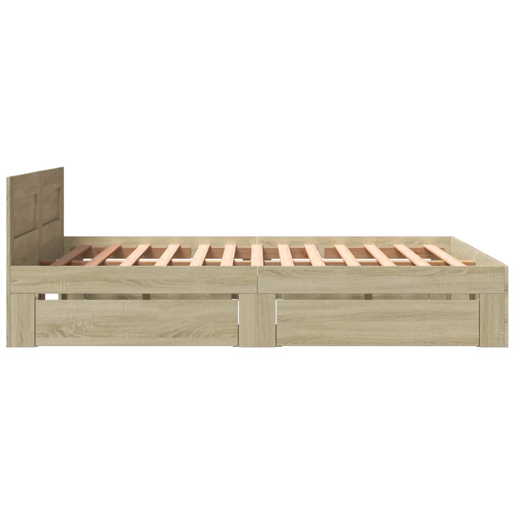 Modern Wooden Queen Size 160cm Bed Frame Base With Headboard & Storage Drawers