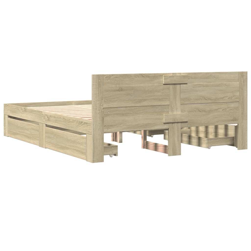 Modern Wooden Queen Size 160cm Bed Frame Base With Headboard & Storage Drawers