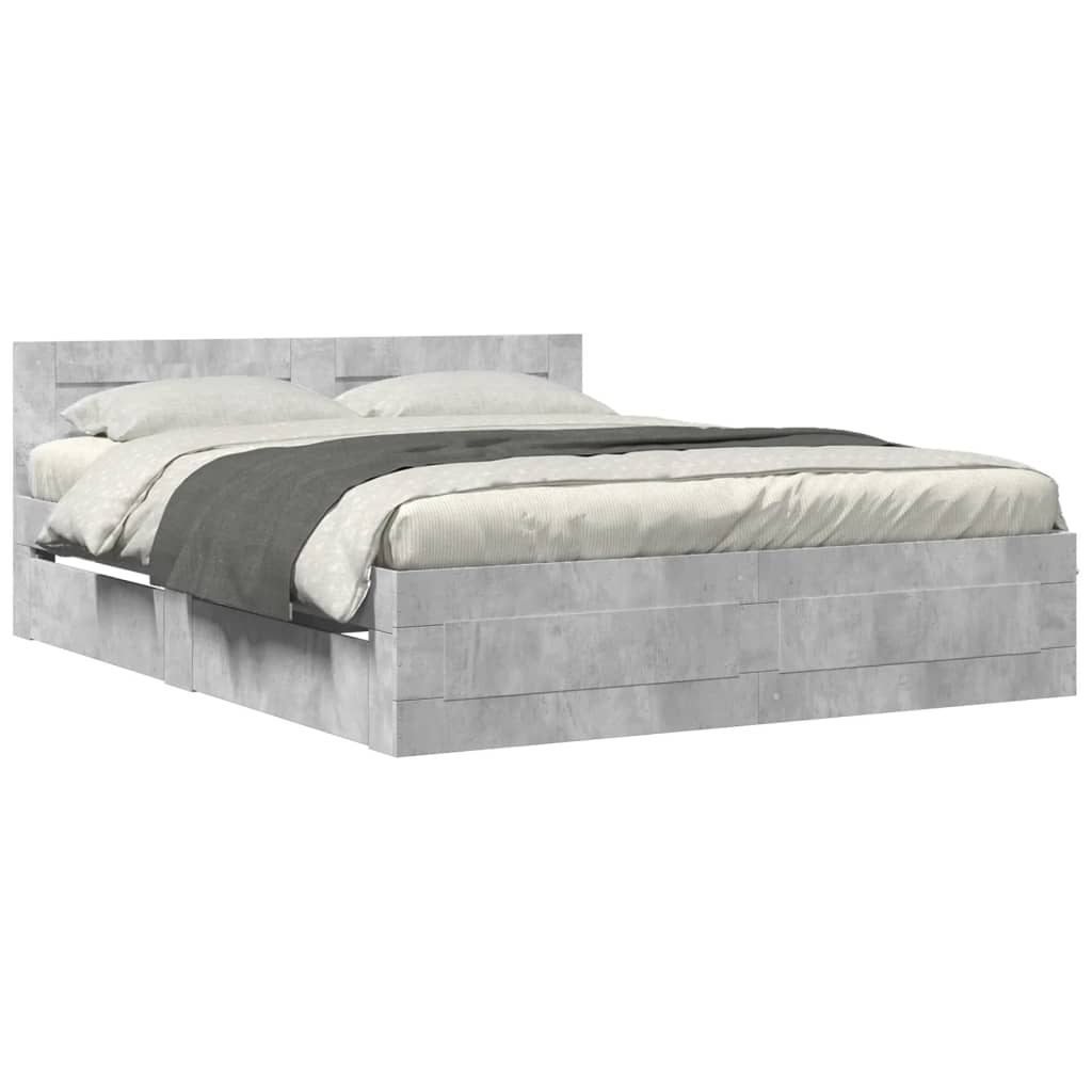 Modern Wooden Queen Size 160cm Bed Frame Base With Headboard & Storage Drawers