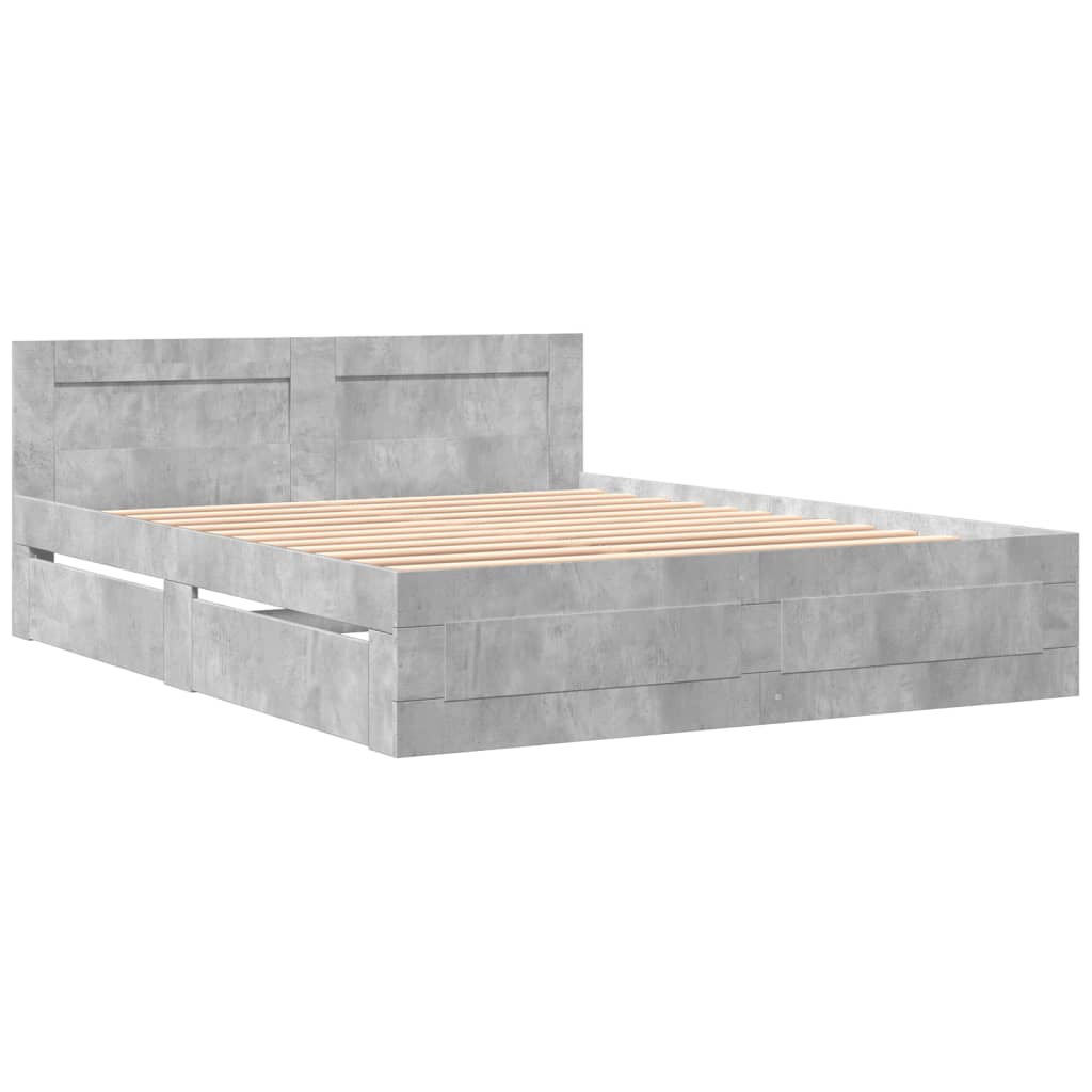 Modern Wooden Queen Size 160cm Bed Frame Base With Headboard & Storage Drawers