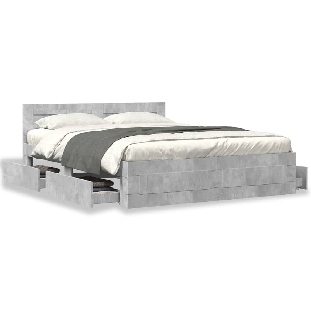Modern Wooden Queen Size 160cm Bed Frame Base With Headboard & Storage Drawers