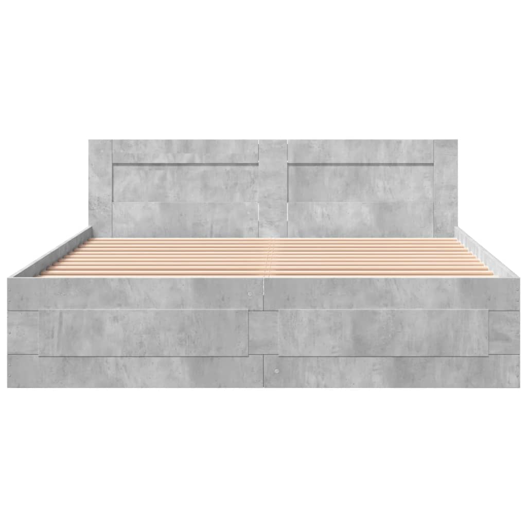 Modern Wooden Queen Size 160cm Bed Frame Base With Headboard & Storage Drawers