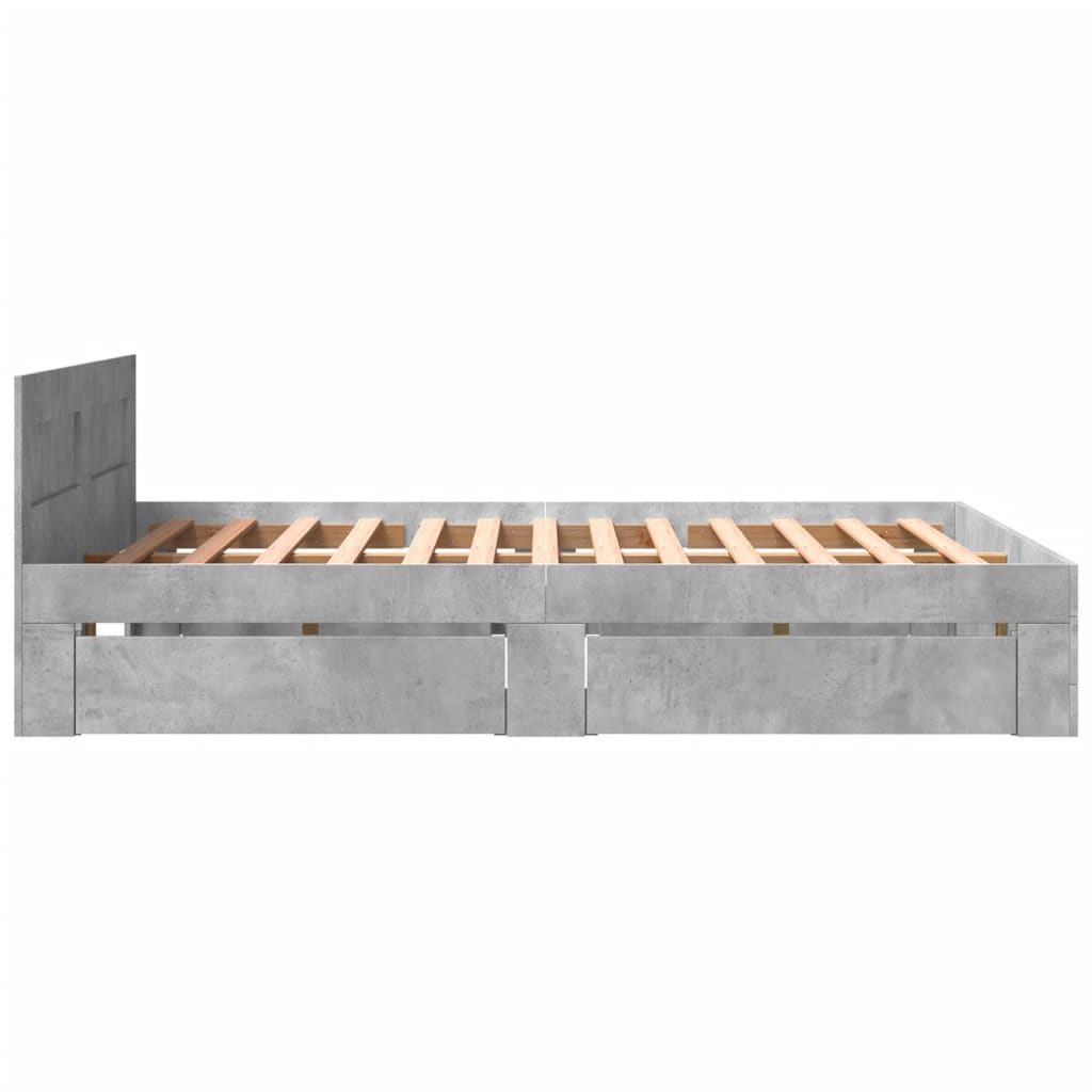 Modern Wooden Queen Size 160cm Bed Frame Base With Headboard & Storage Drawers